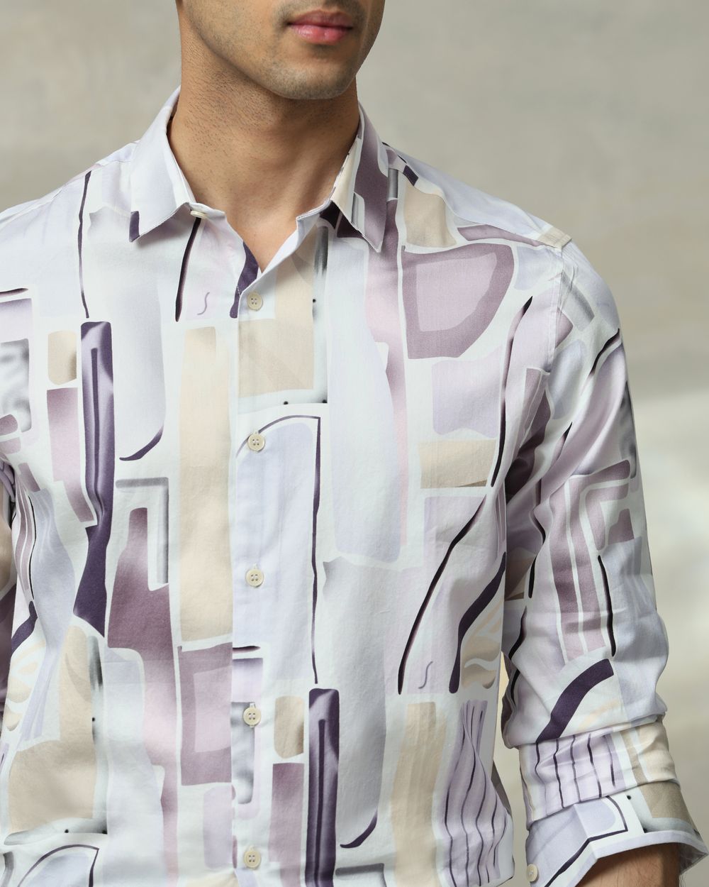 Lilac Abstract Print Slim Fit Casual Shirt