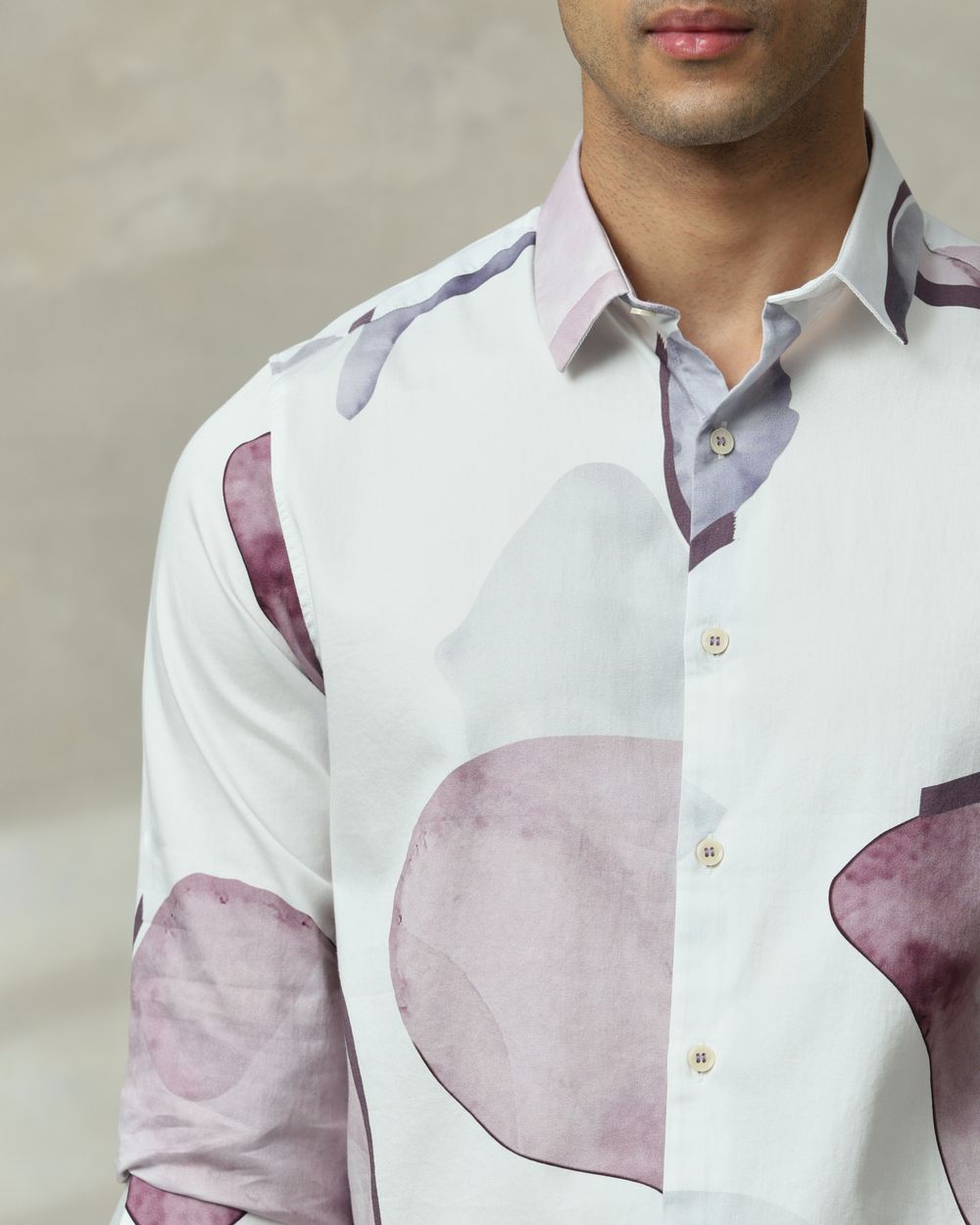 Lilac Abstract Print Slim Fit Casual Shirt