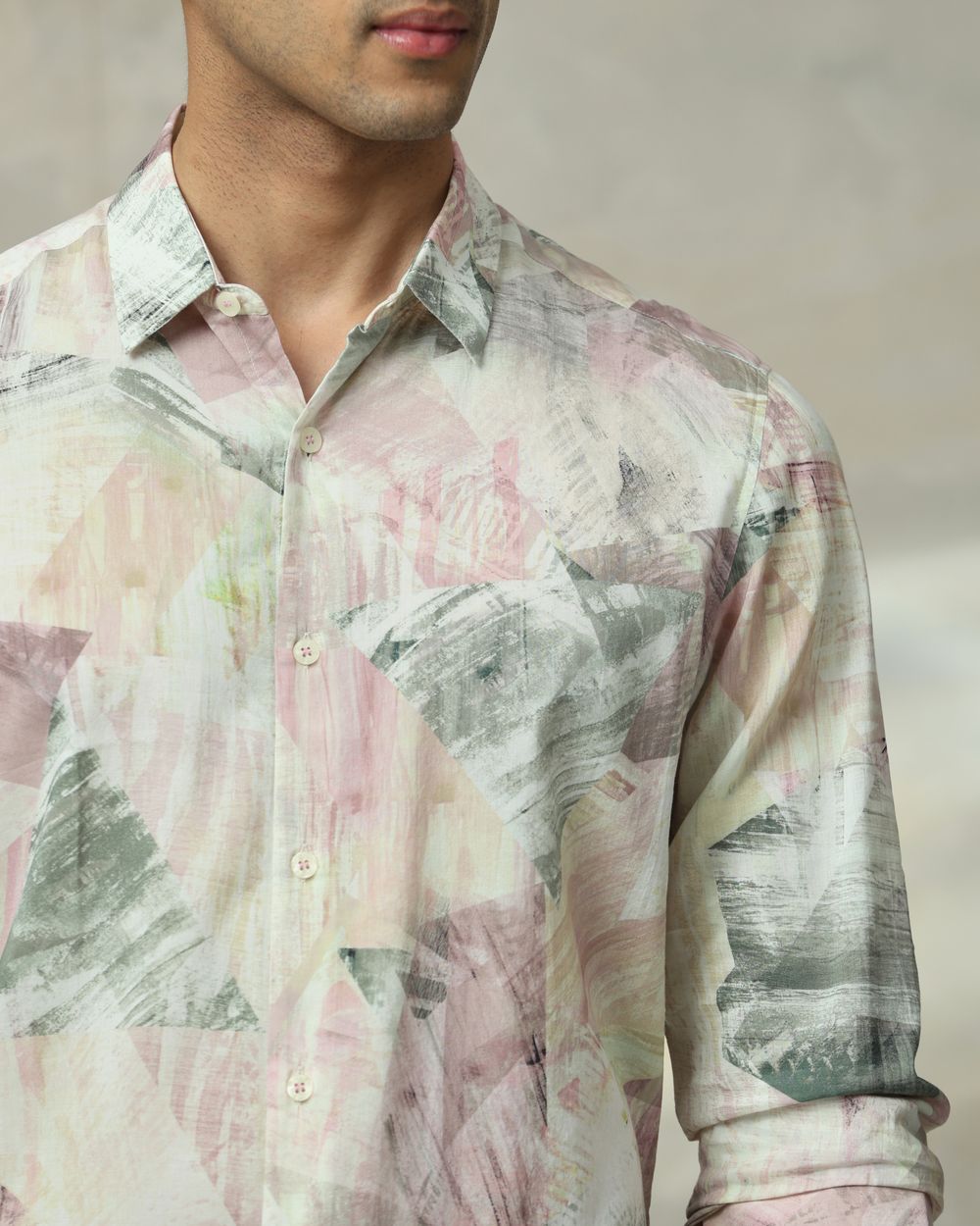 Pastel Pink Digital Print Slim Fit Casual Shirt