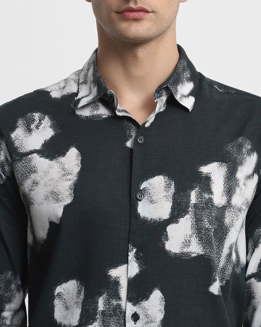 Dark Green Digital Print Slim Fit Casual Shirt