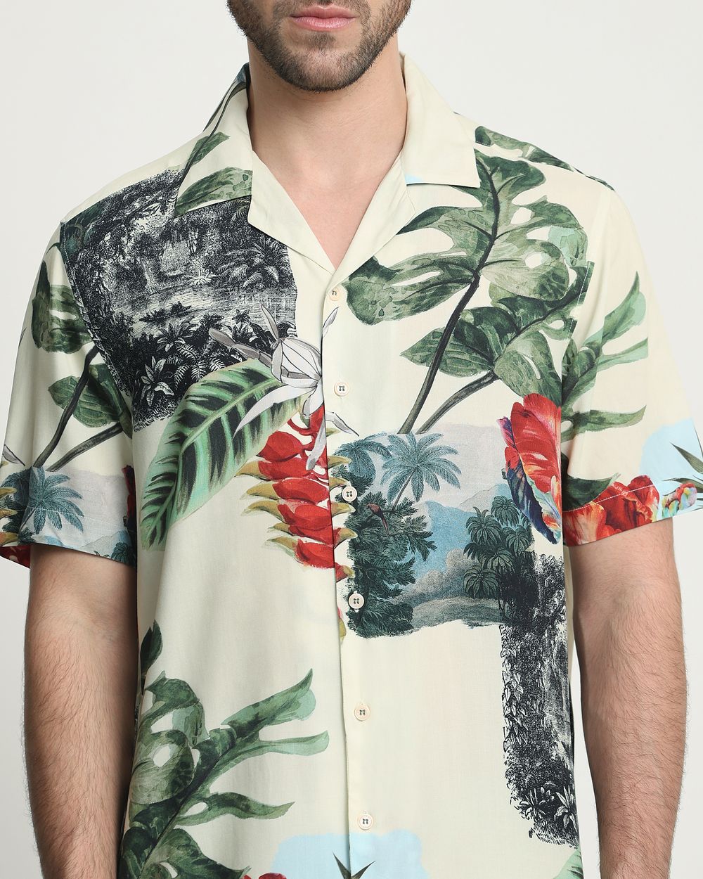 Olive Resort Print Relaxed Fit Casual Shirt
