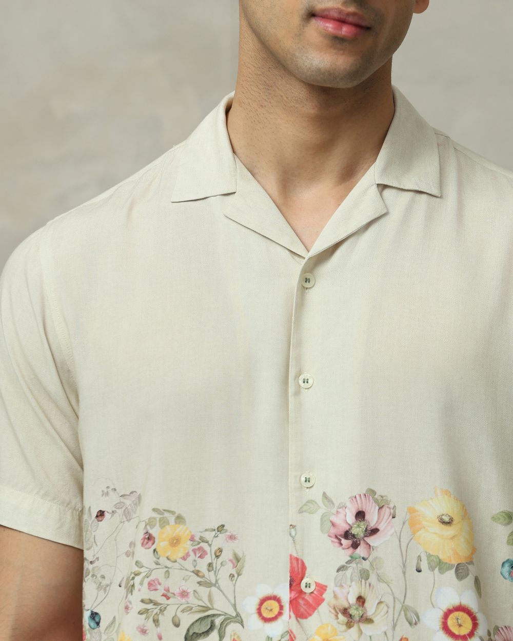 Beige Resort Print Relaxed Fit Casual Shirt
