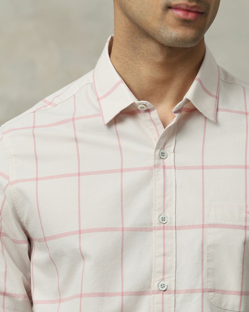 Pink Windowpane Check Slim Fit Casual Shirt