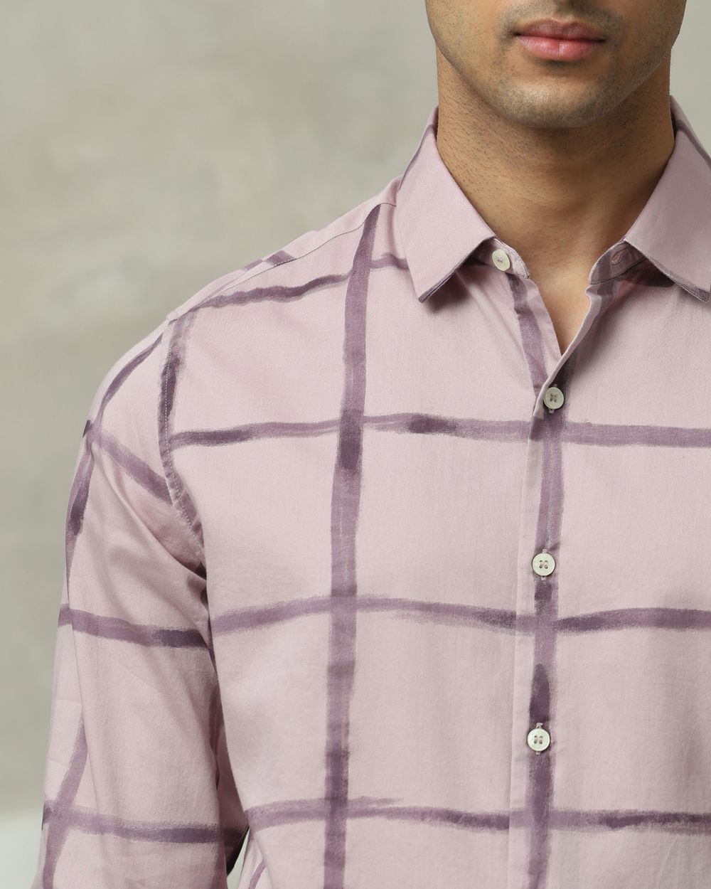 Lilac Large Check Slim Fit Casual Shirt