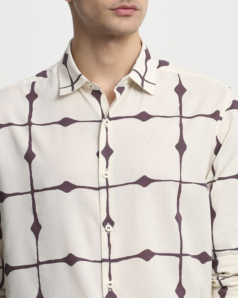 Off White Large Check Slim Fit Casual Shirt