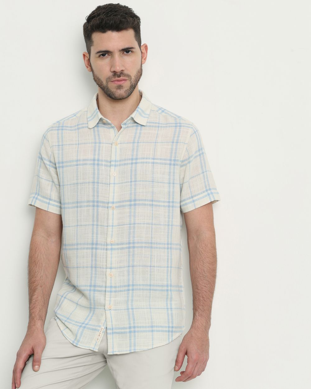 Off White Square Check Slim Fit Casual Shirt