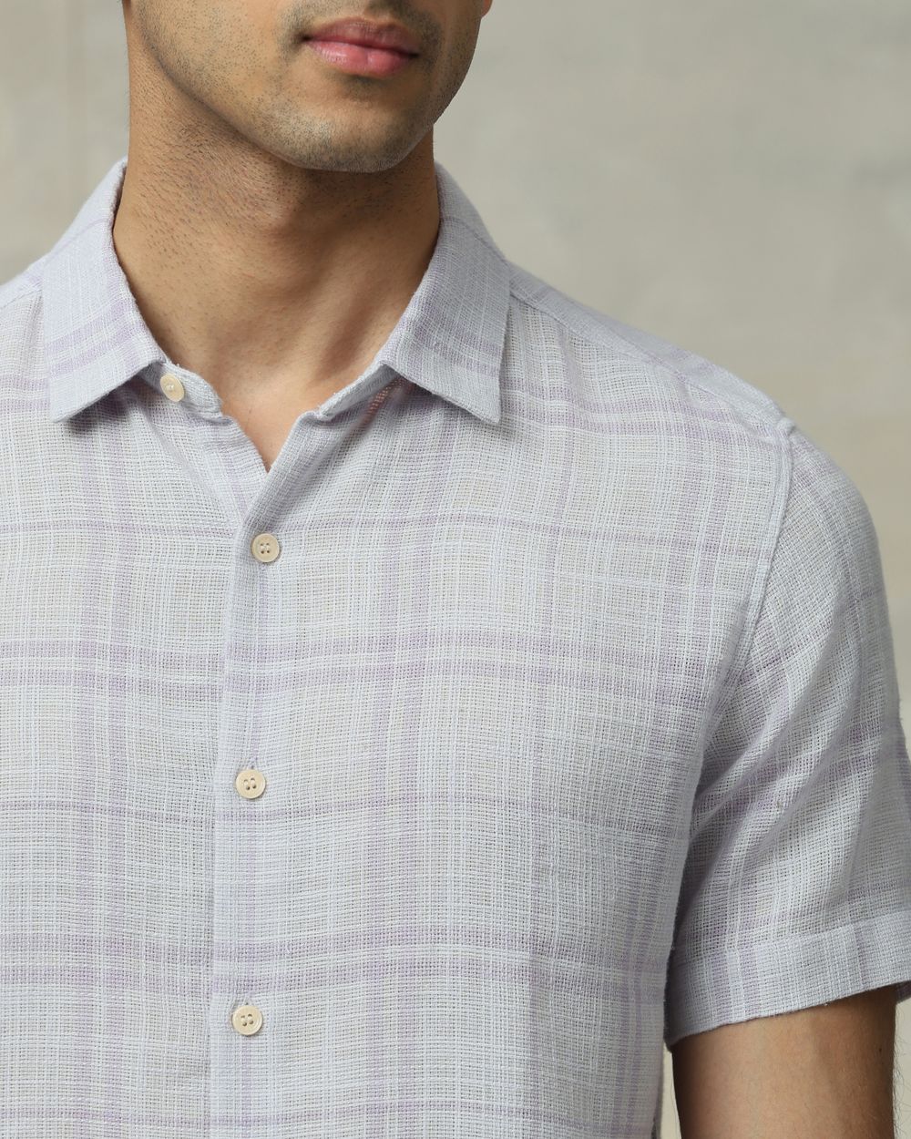 Lilac Square Check Slim Fit Casual Shirt