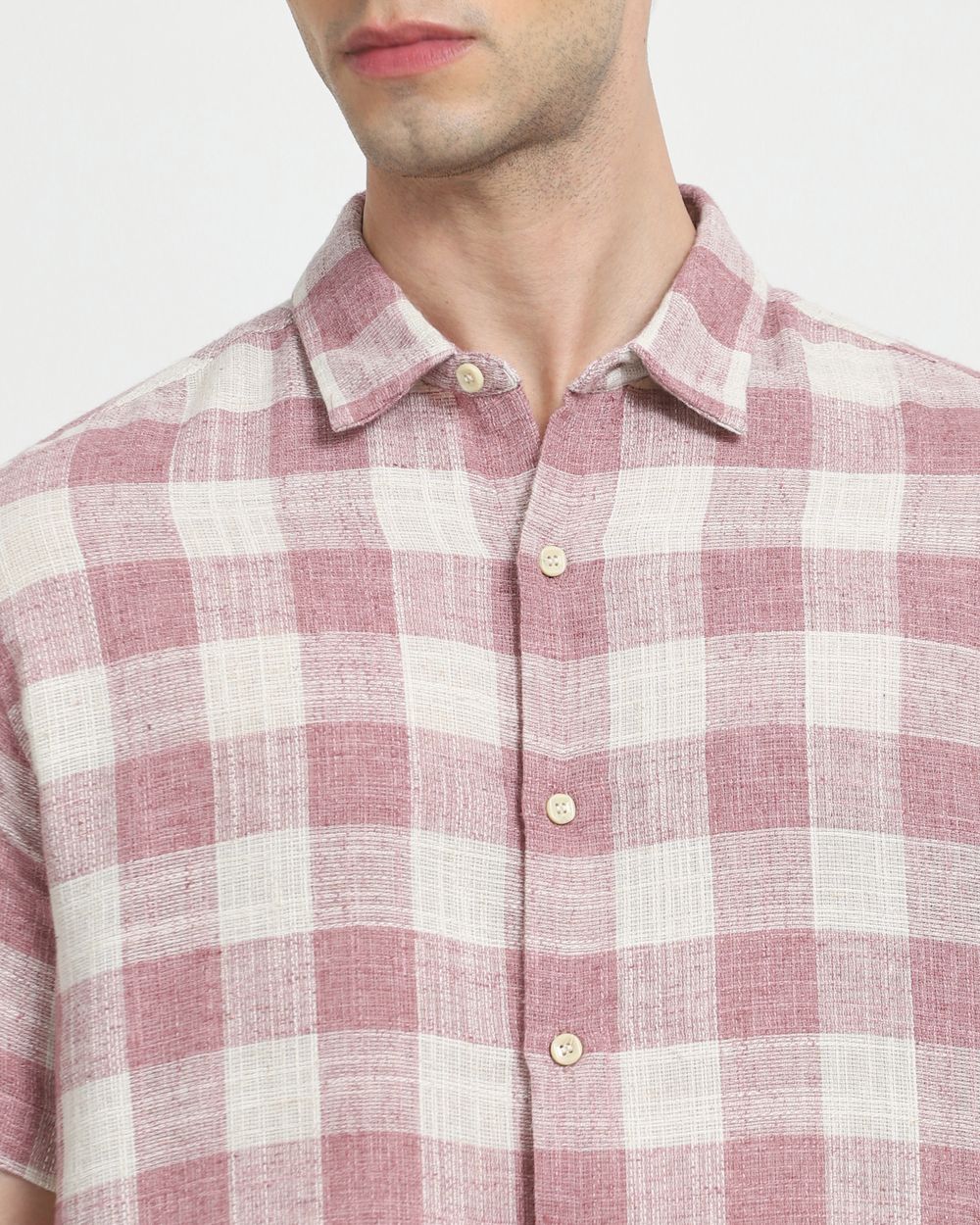 Pink Square Check Slim Fit Casual Shirt