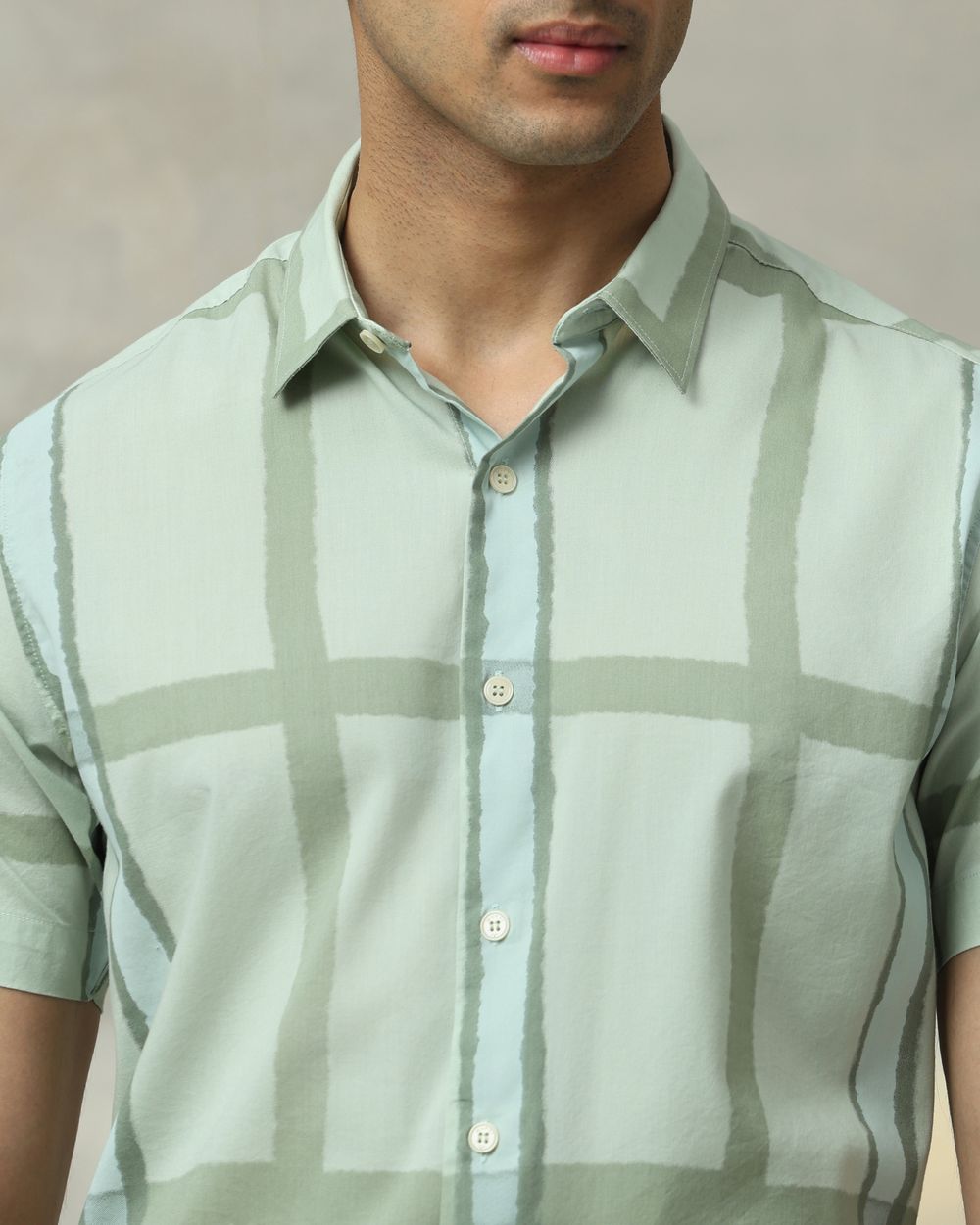 Light Green Large Check Slim Fit Casual Shirt
