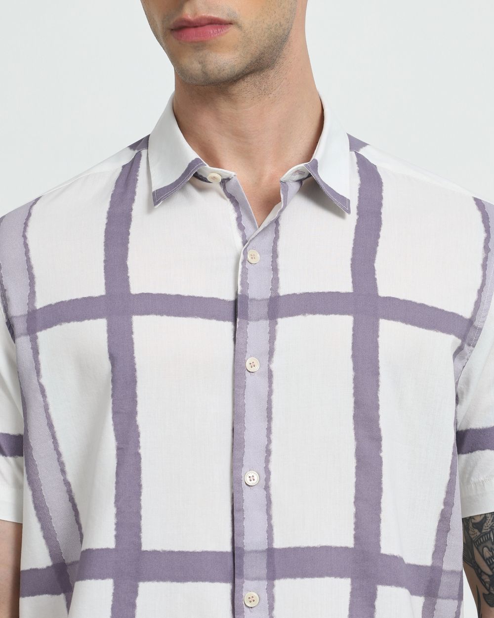 Beige Large Check Slim Fit Casual Shirt