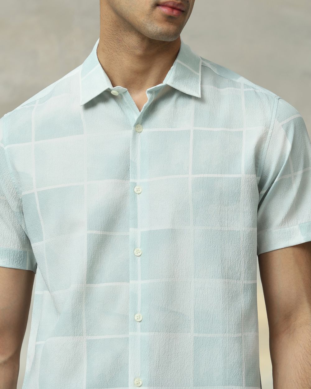 Sage Textured Check Stretch Slim Fit Casual Shirt