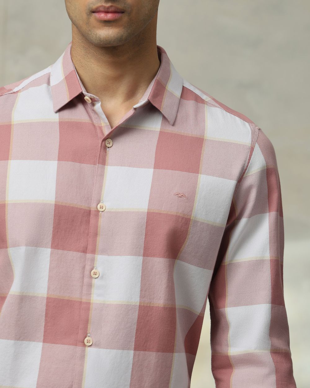 Pink Large Check Slim Fit Casual Shirt