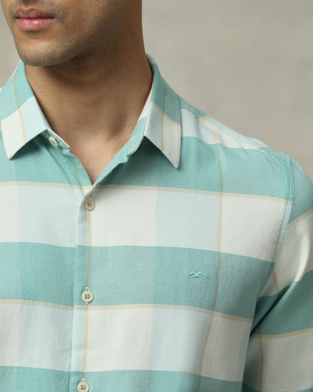 Sage Large Check Slim Fit Casual Shirt