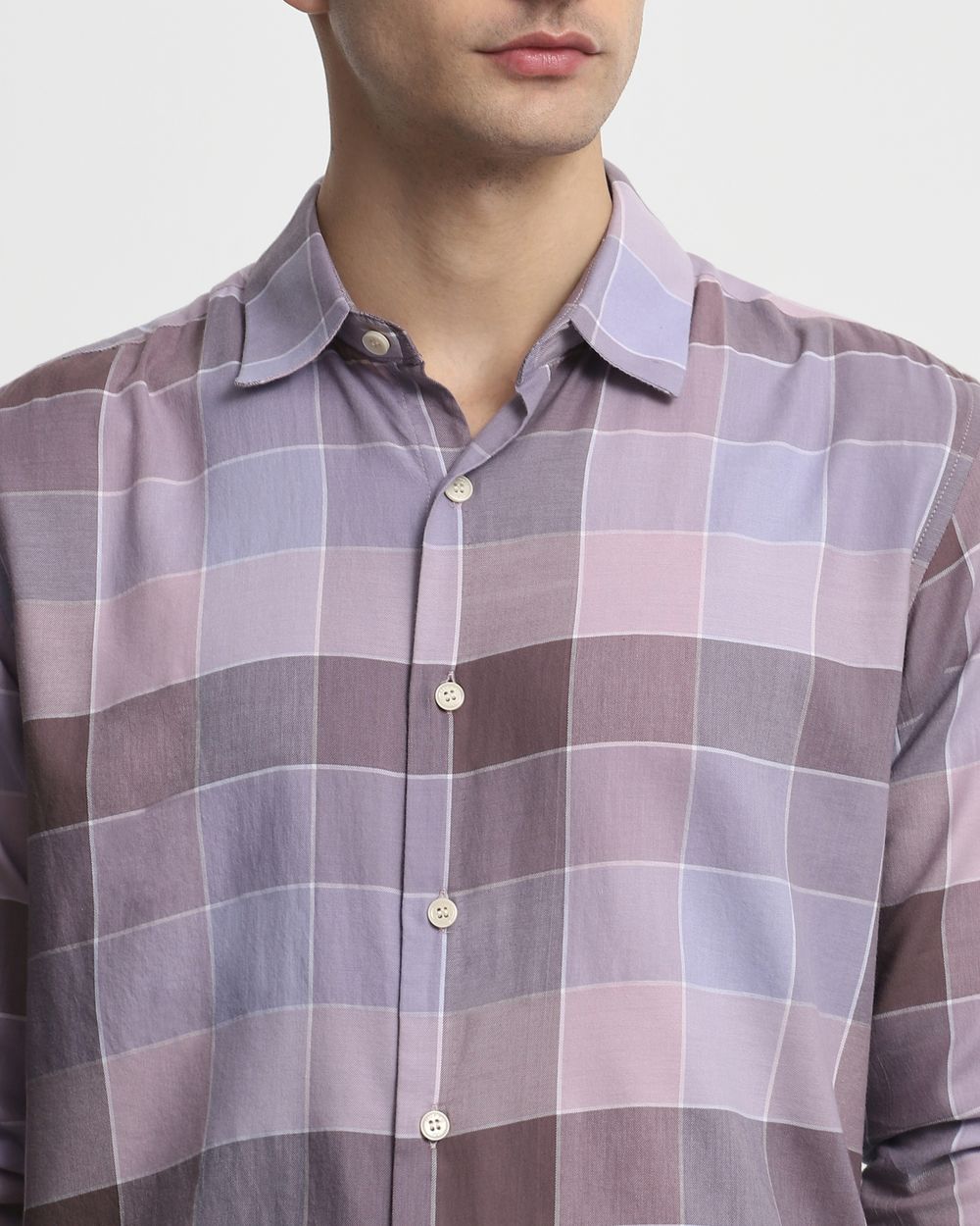 Lilac Large Check Slim Fit Casual Shirt