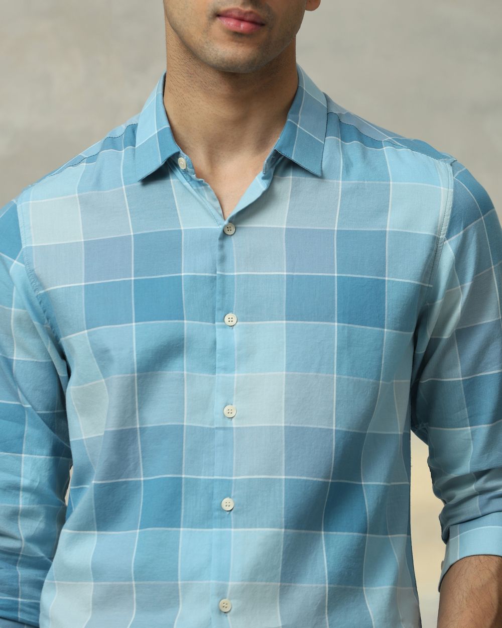 Teal Large Check Slim Fit Casual Shirt