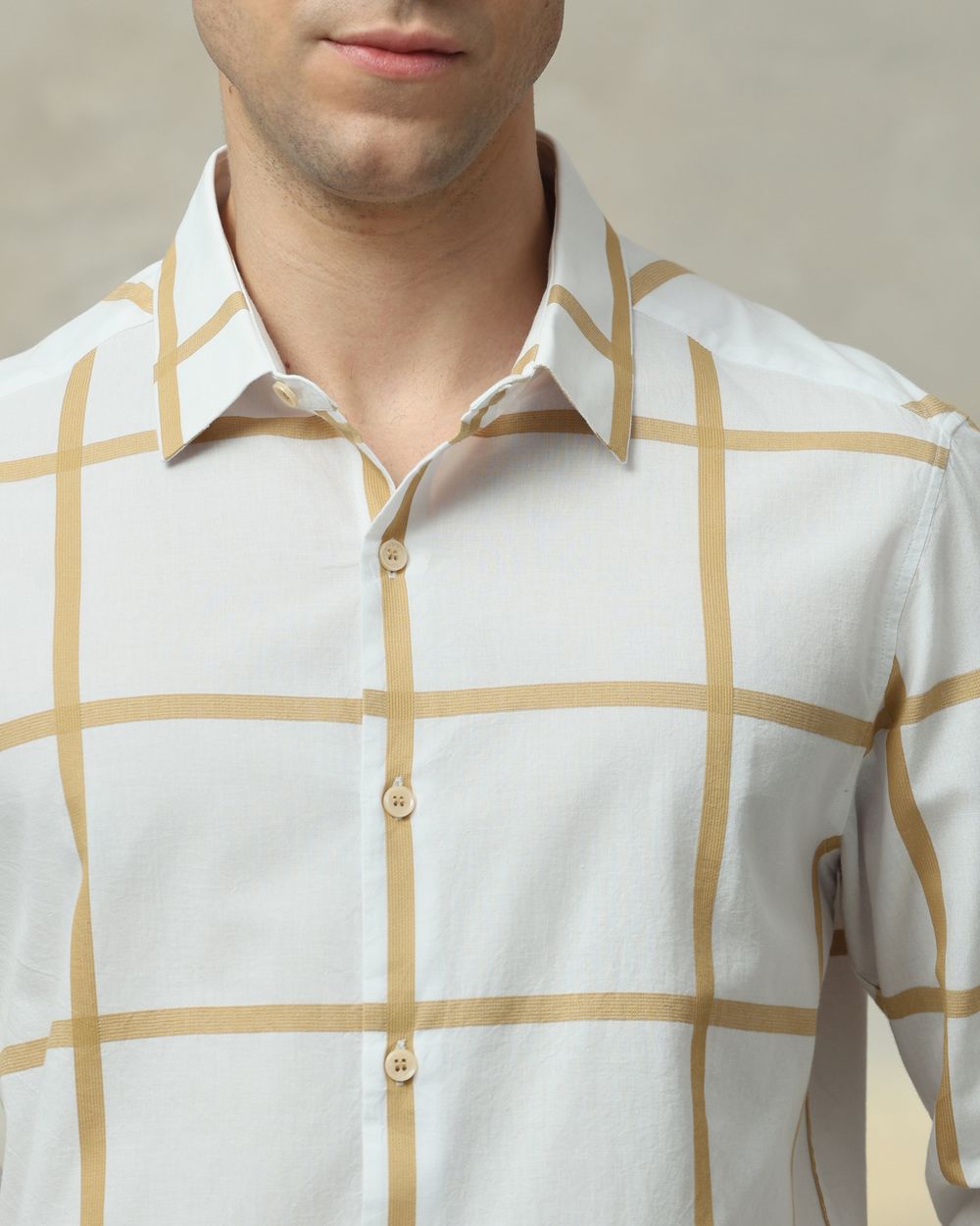 White Windowpane Check Slim Fit Casual Shirt