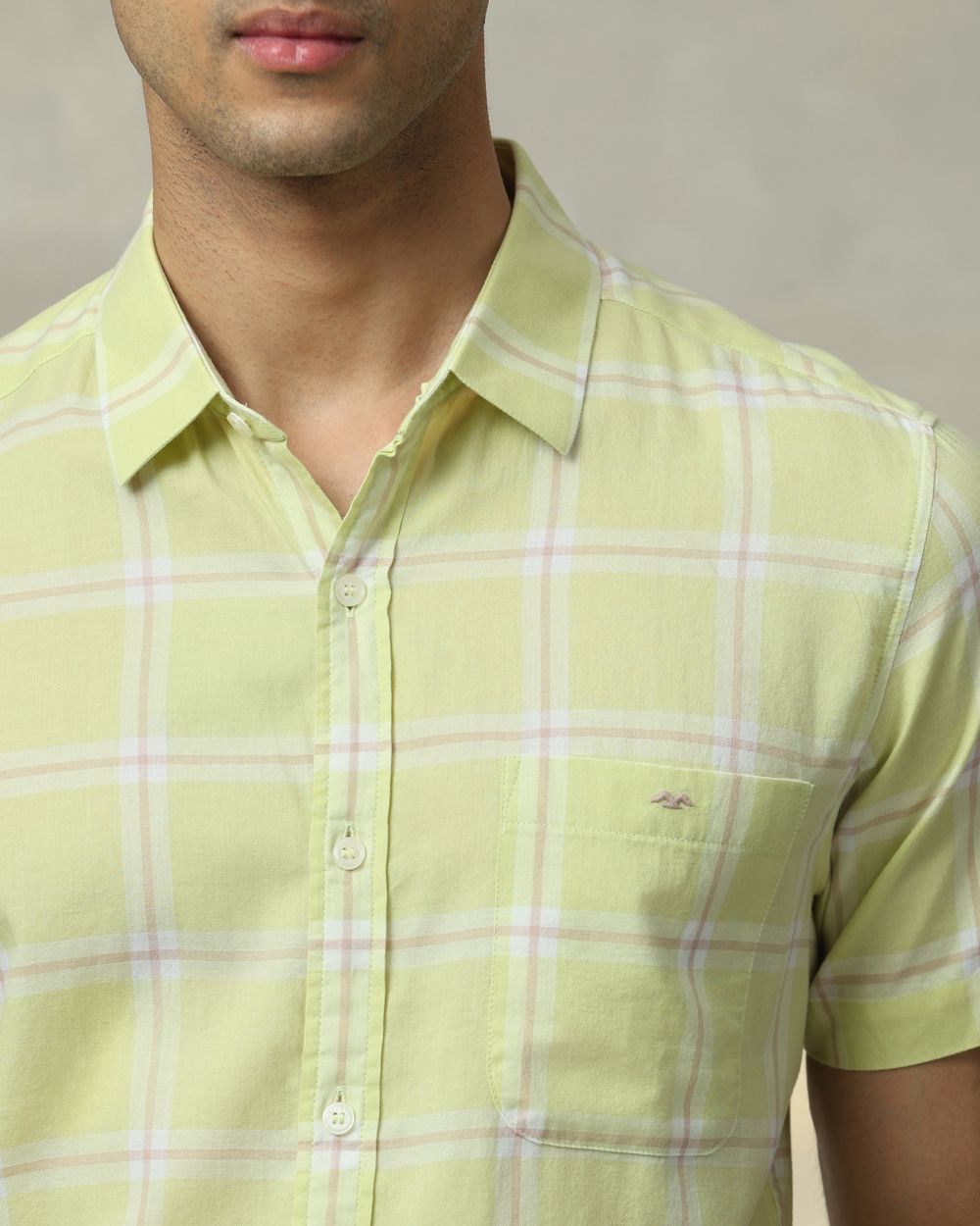 Light Green Square Check Slim Fit Casual Shirt