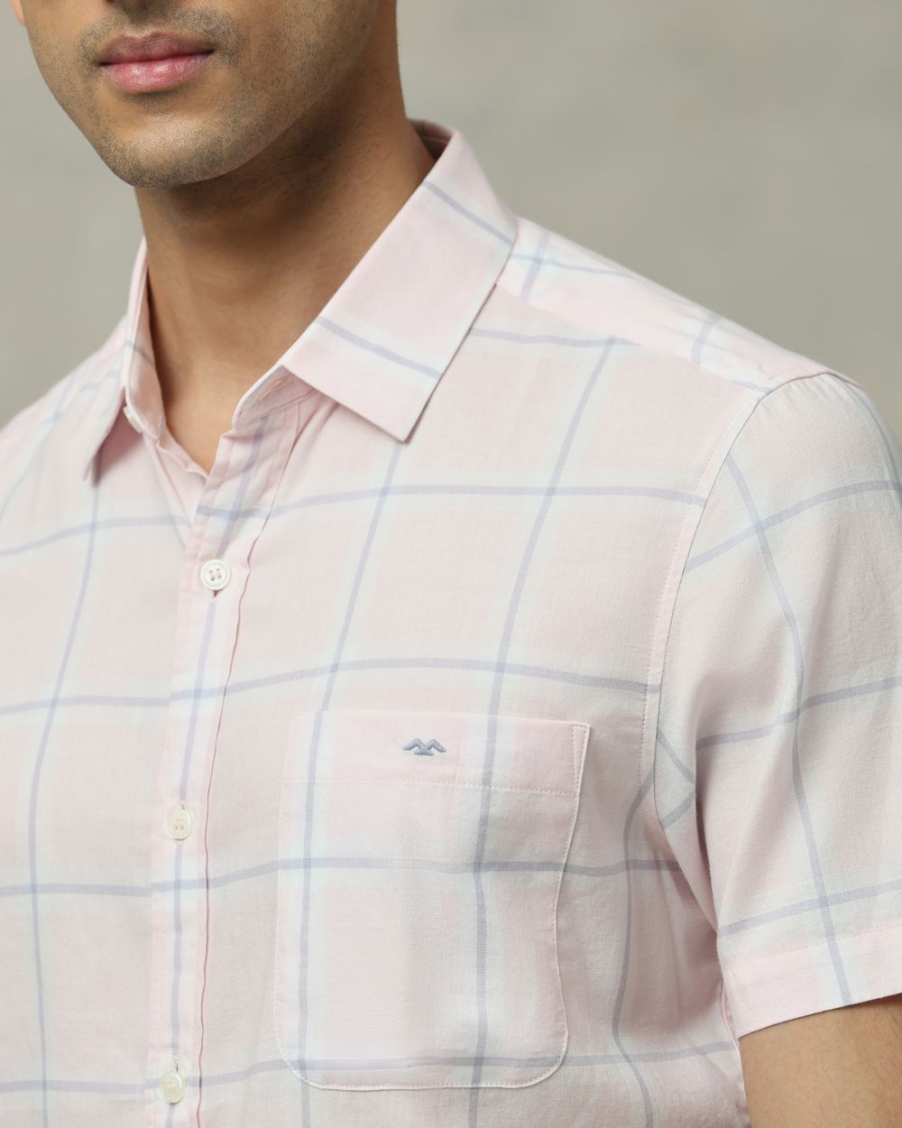 Peach Square Check Slim Fit Casual Shirt