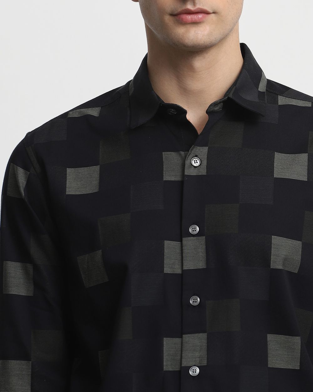 Black Tonal Check Slim Fit Casual Shirt