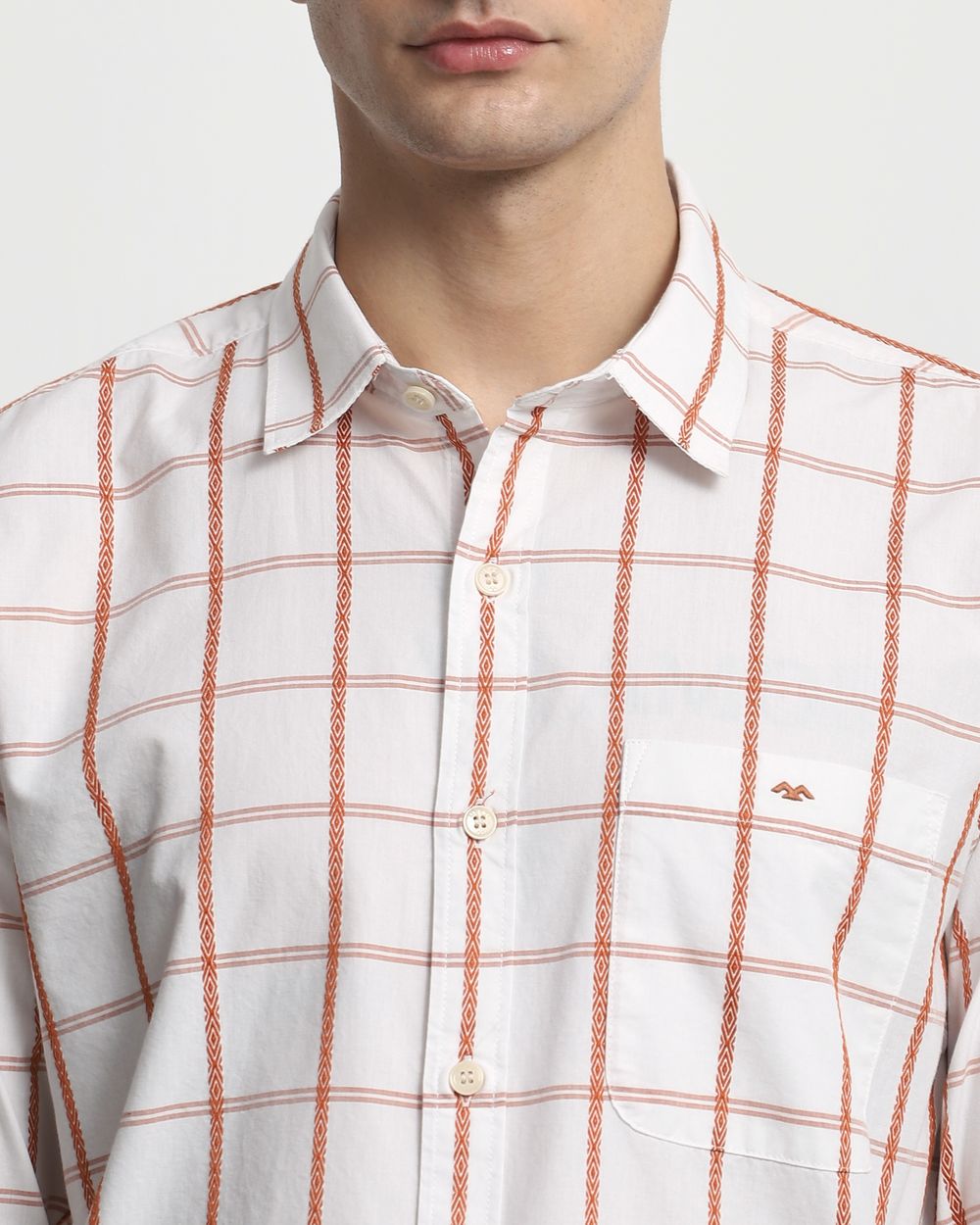 White Square Check Slim Fit Casual Shirt