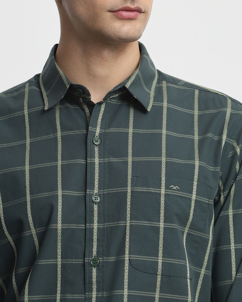 Dark Green Square Check Slim Fit Casual Shirt