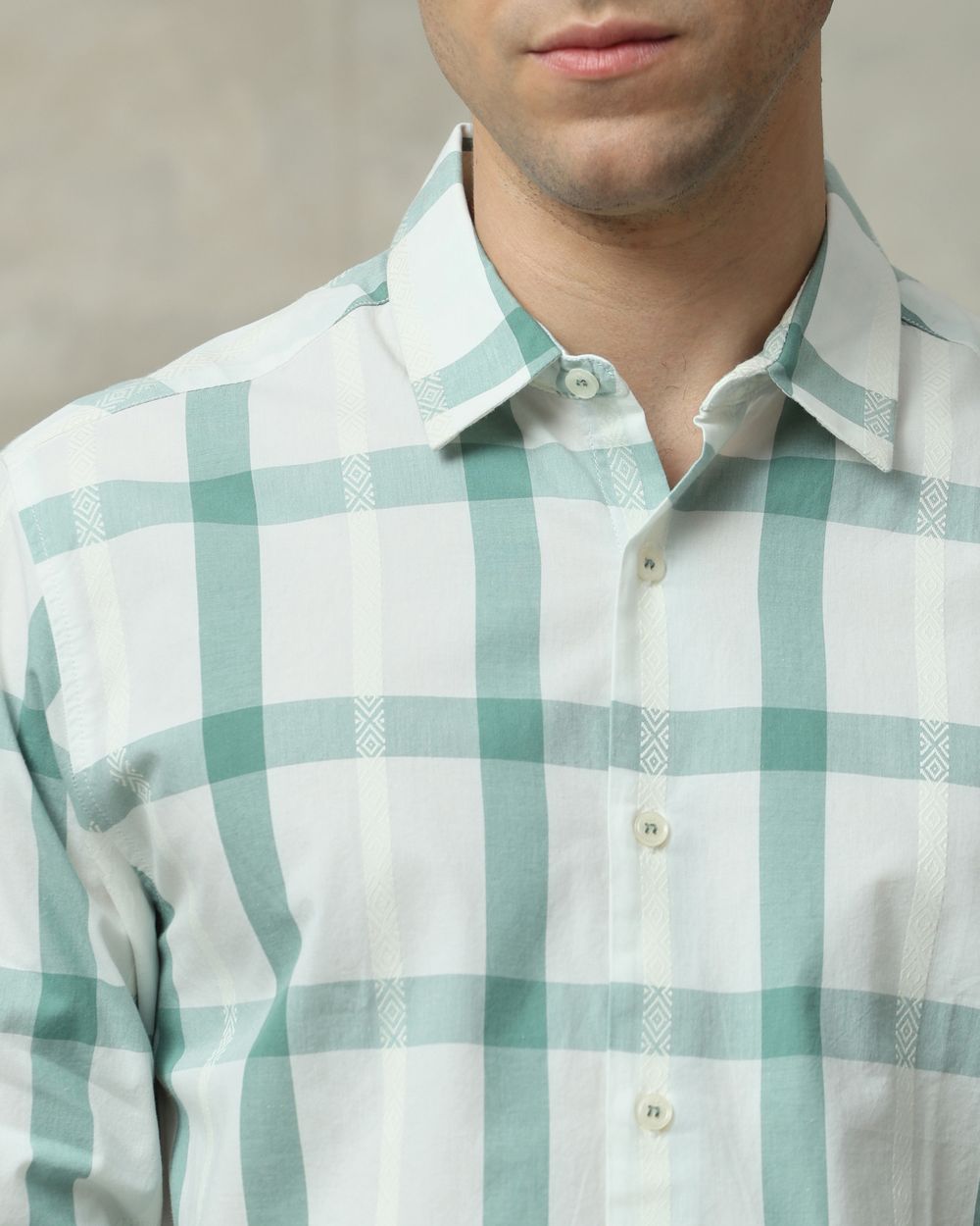 Green Large Check Slim Fit Casual Shirt