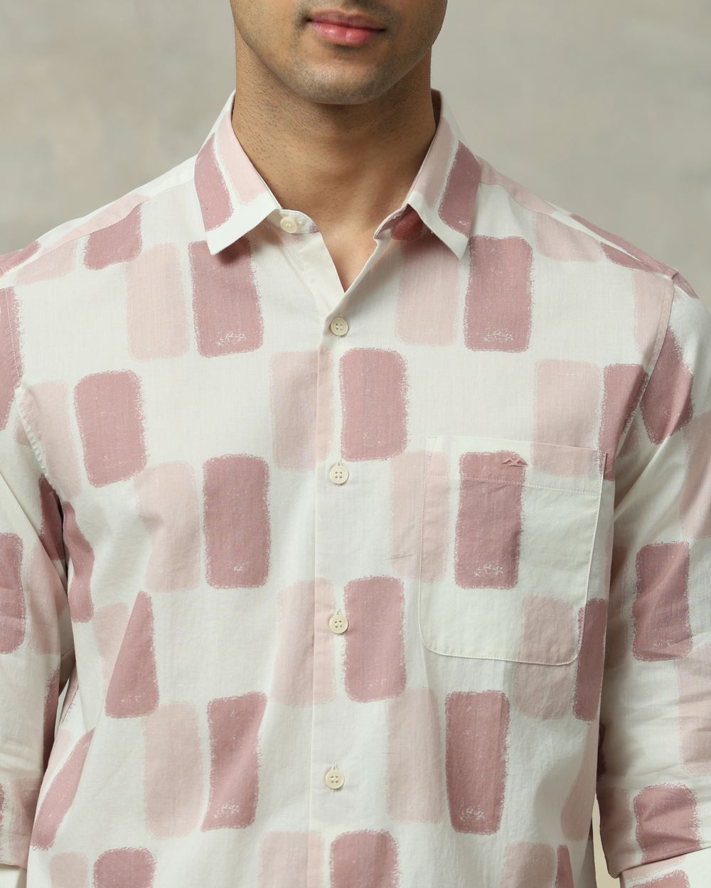 Pink Abstract Print Slim Fit Casual Shirt