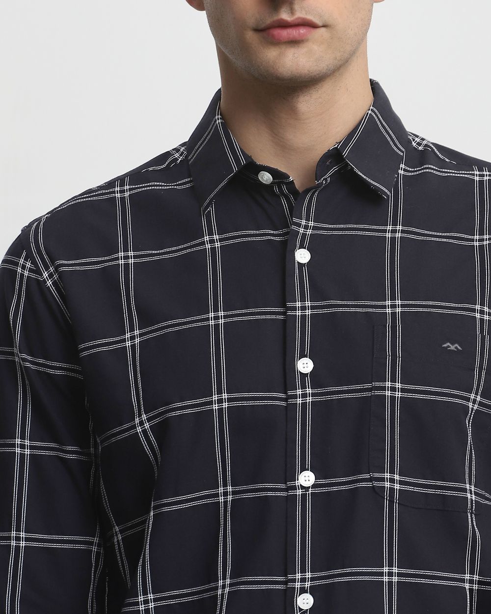 Black Textured Check Slim Fit Casual Shirt