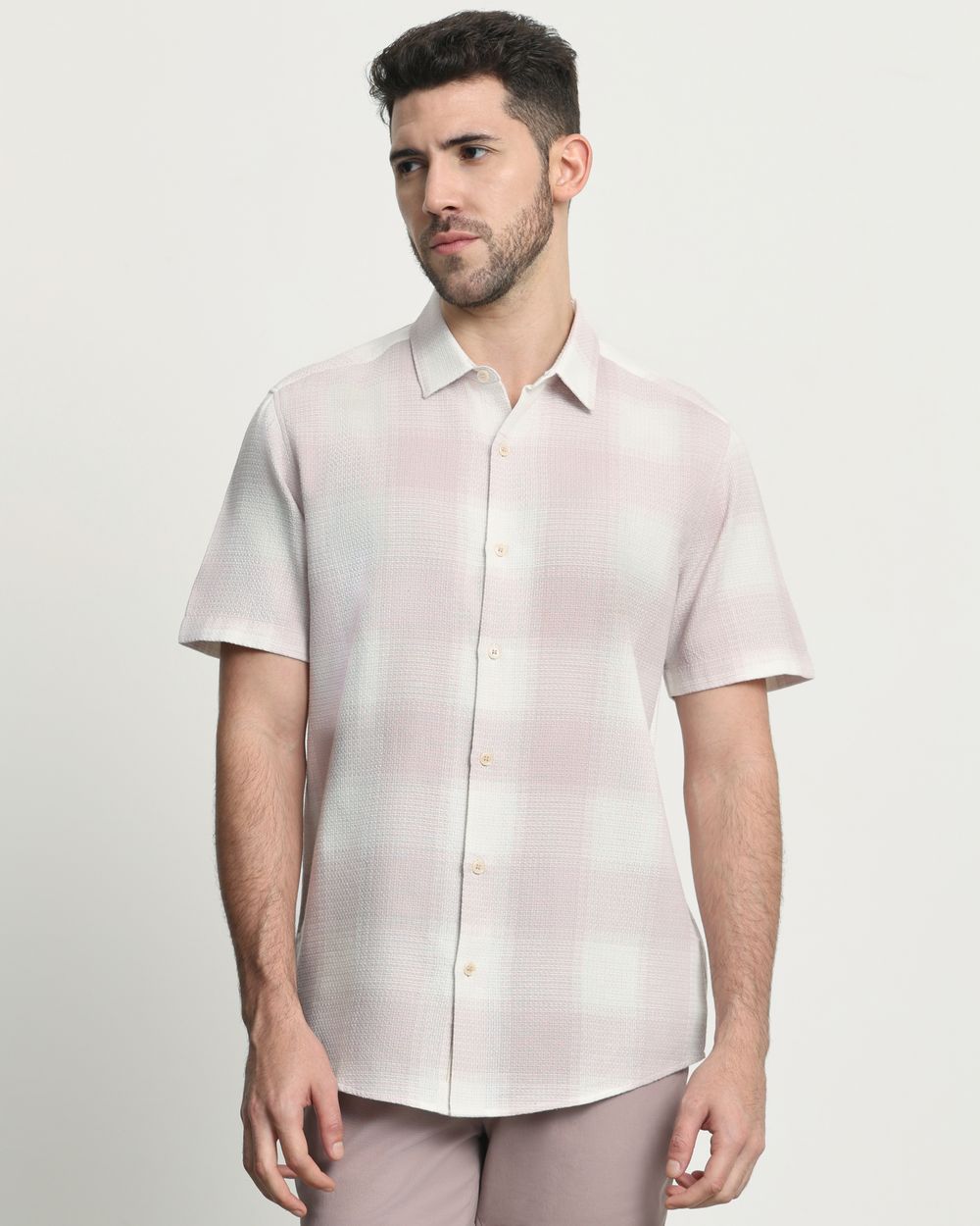 Lilac Large Check Slim Fit Casual Shirt