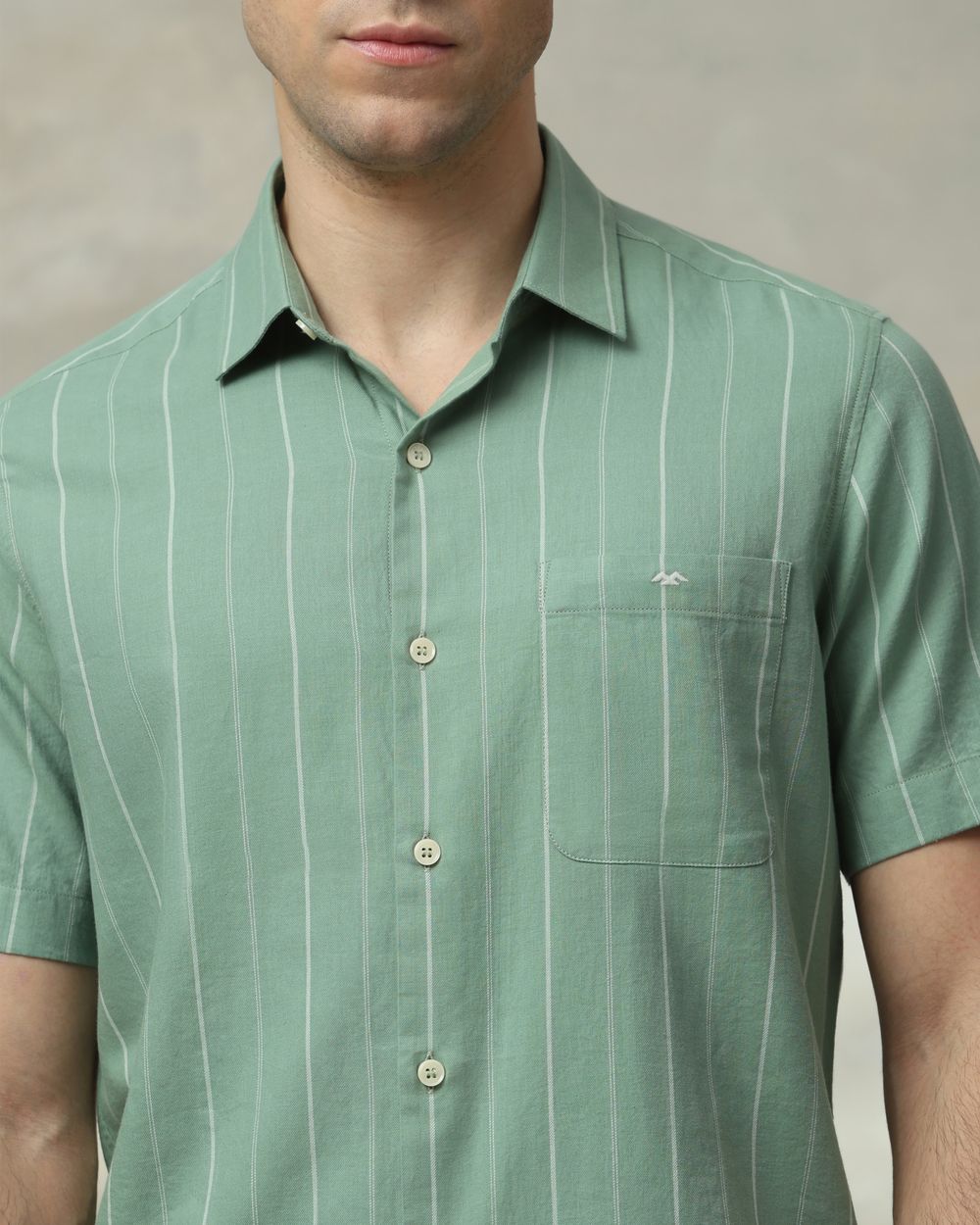 Light Olive Pin Stripe Slim Fit Casual Shirt