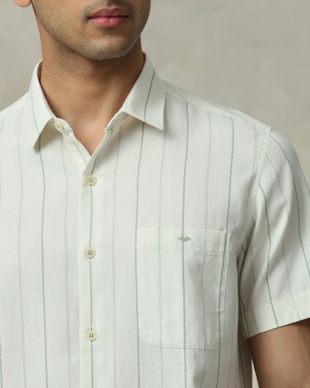 Off White Pin Stripe Slim Fit Casual Shirt
