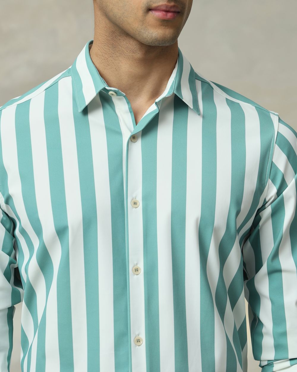 Teal Scuba Stripe Stretch Slim Fit Casual Shirt