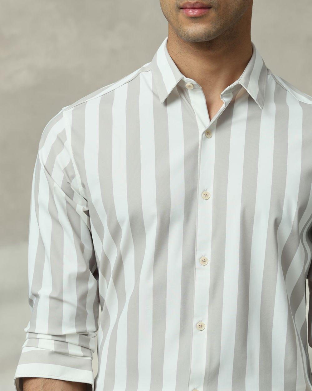 Light Grey Scuba Stripe Stretch Slim Fit Casual Shirt