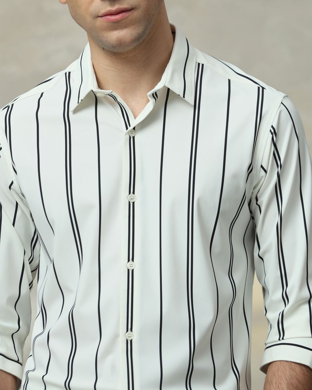 White Scuba Stripe Stretch Slim Fit Casual Shirt