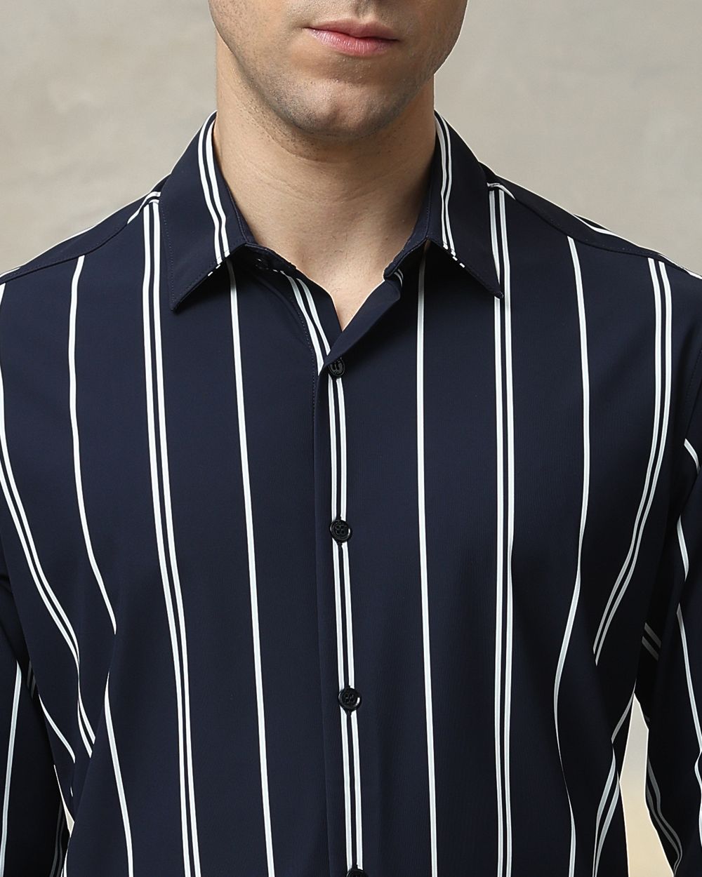 Navy Scuba Stripe Stretch Slim Fit Casual Shirt