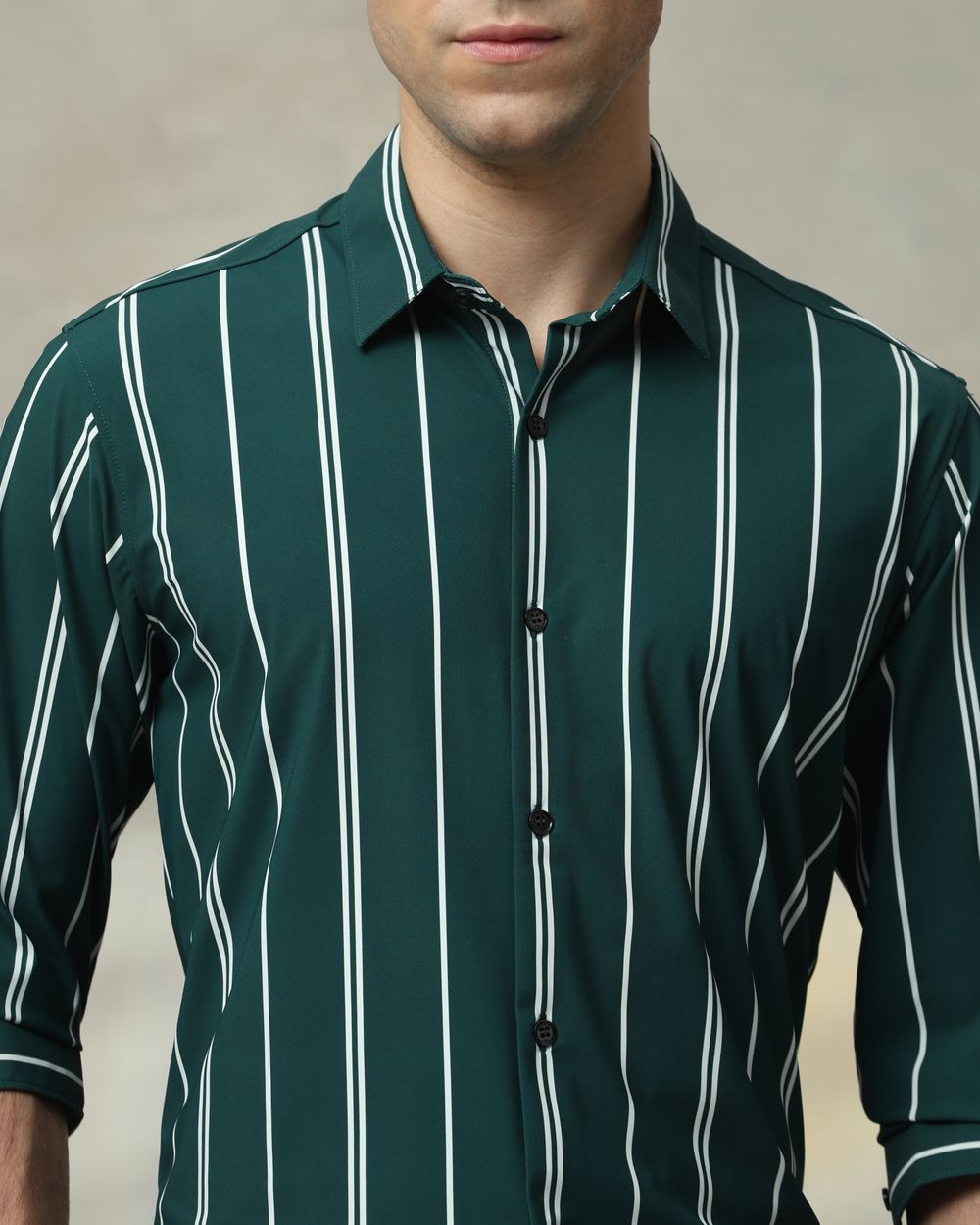 Dark Green Scuba Stripe Stretch Slim Fit Casual Shirt