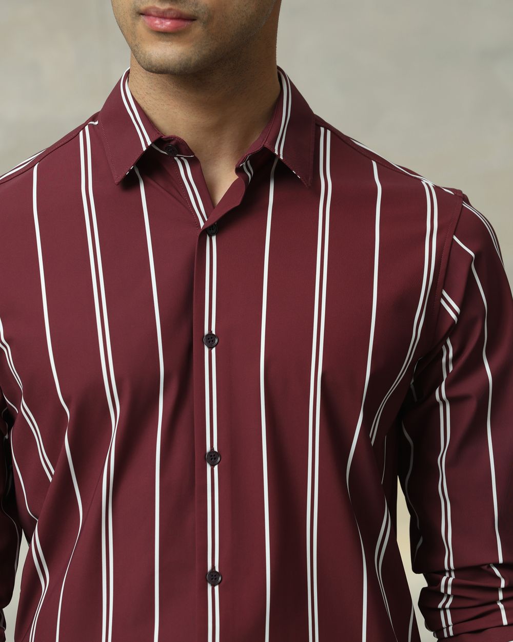 Maroon Scuba Stripe Stretch Slim Fit Casual Shirt