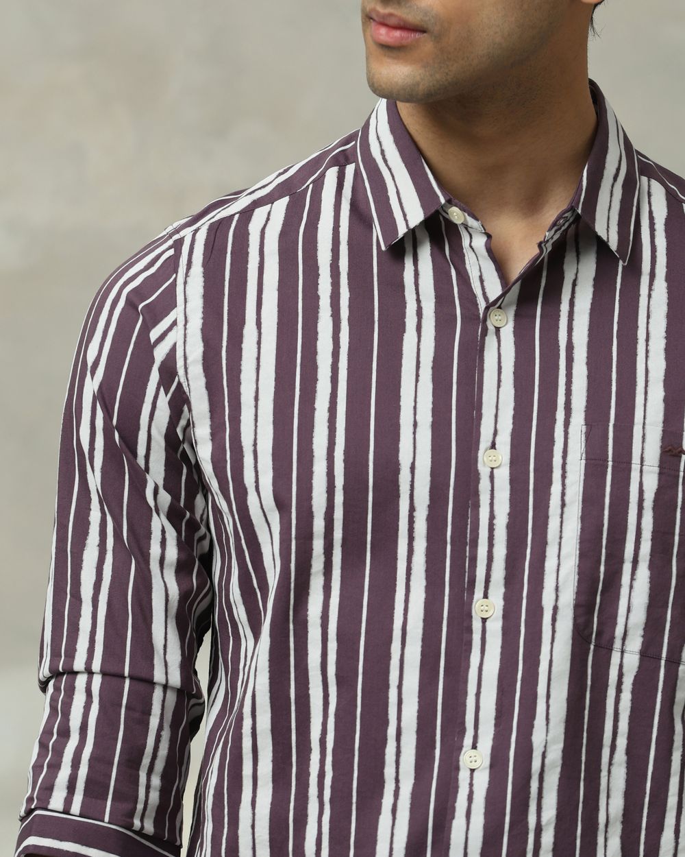 Purple Printed Stripe Slim Fit Casual Shirt