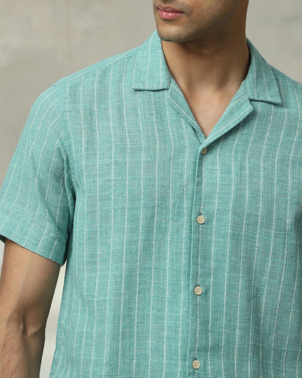 Light Green Pin Stripe Relaxed Fit Casual Shirt