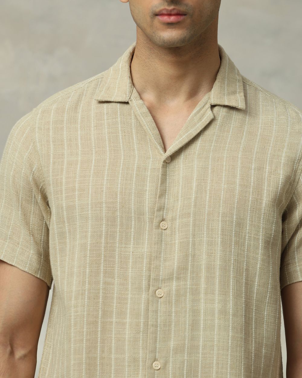 Beige Pin Stripe Relaxed Fit Casual Shirt