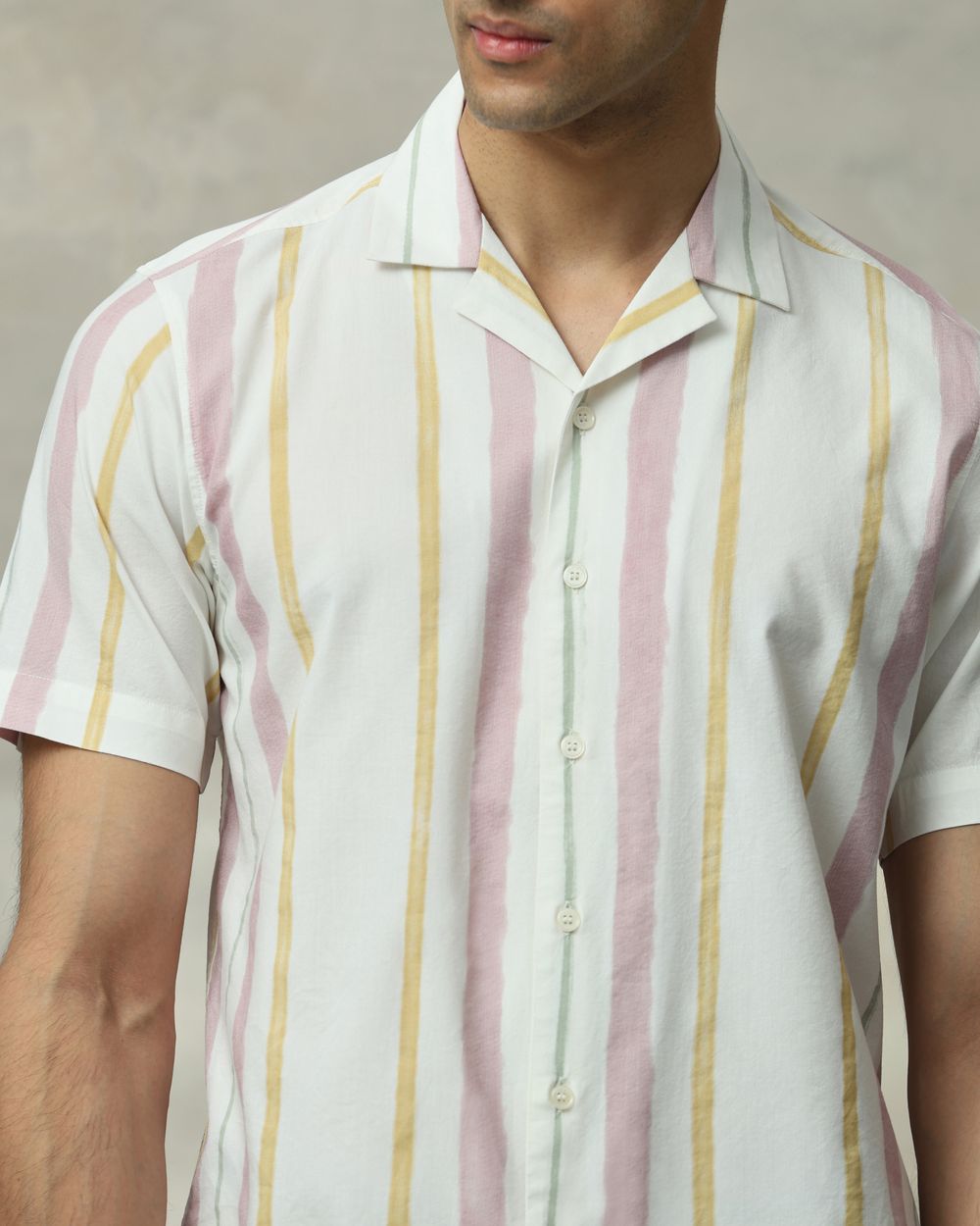 Pastel Pink Printed Stripe Slim Fit Casual Shirt