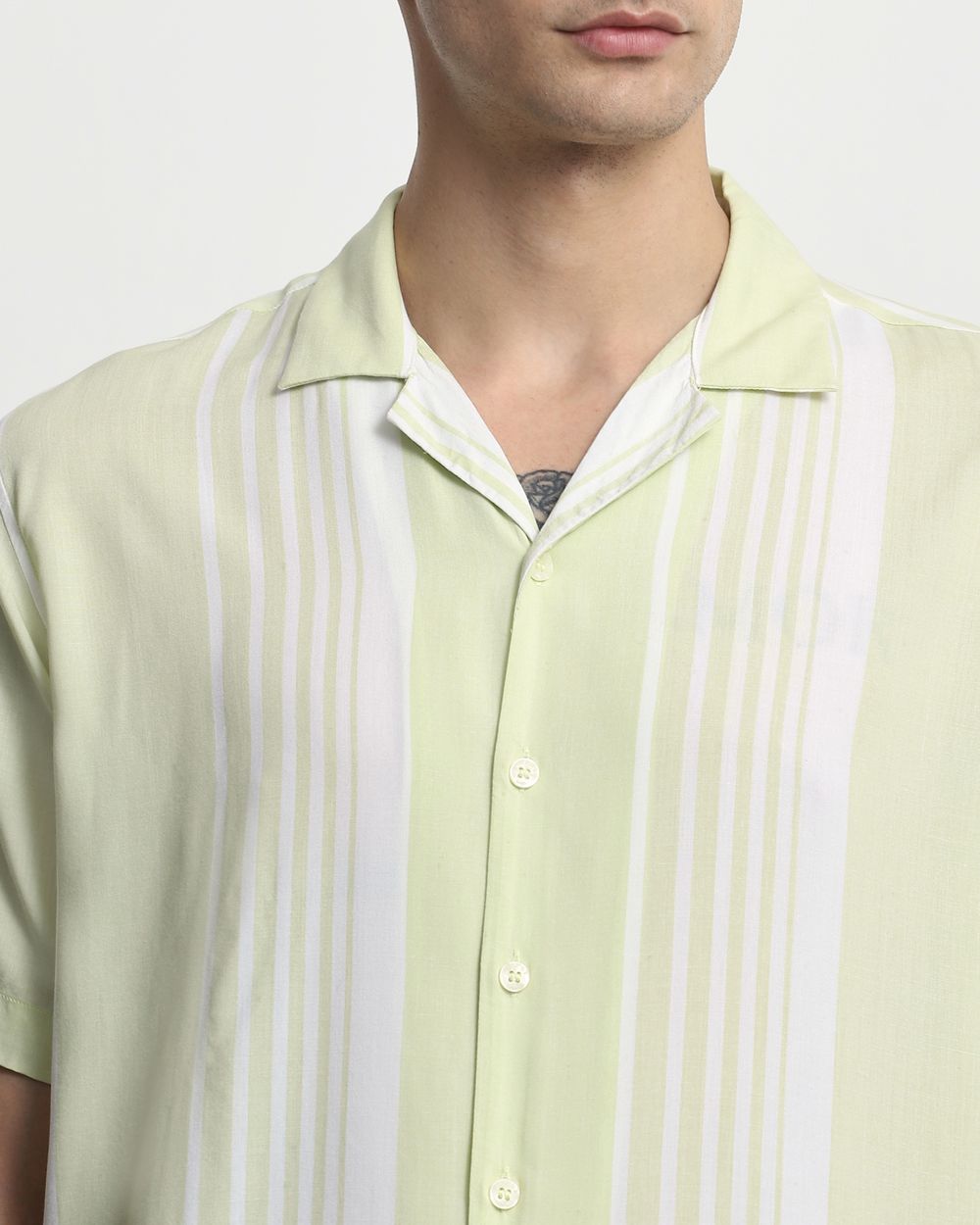 Light Green Printed Stripe Relaxed Fit Casual Shirt