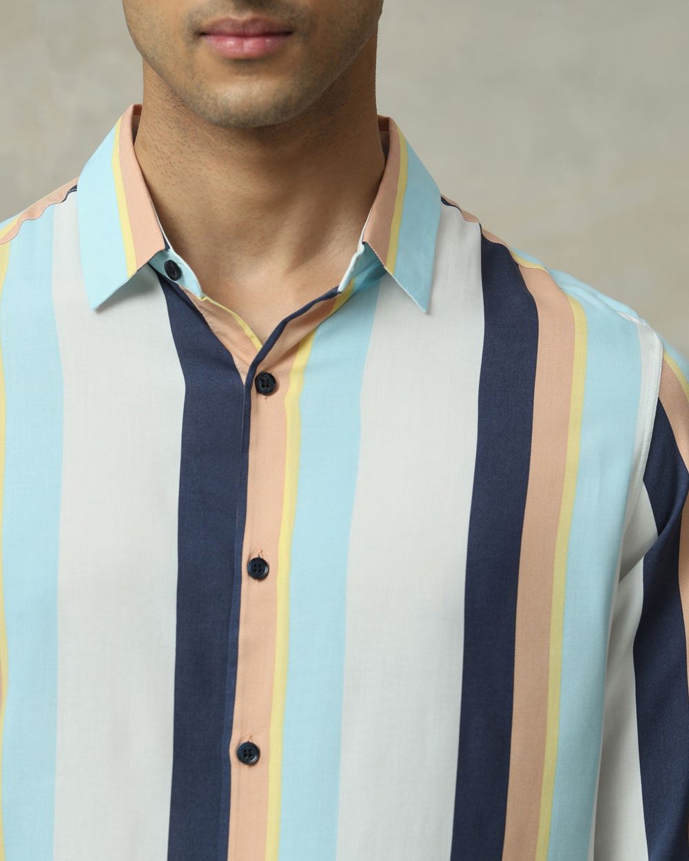 Multicolour Printed Stripe Slim Fit Casual Shirt
