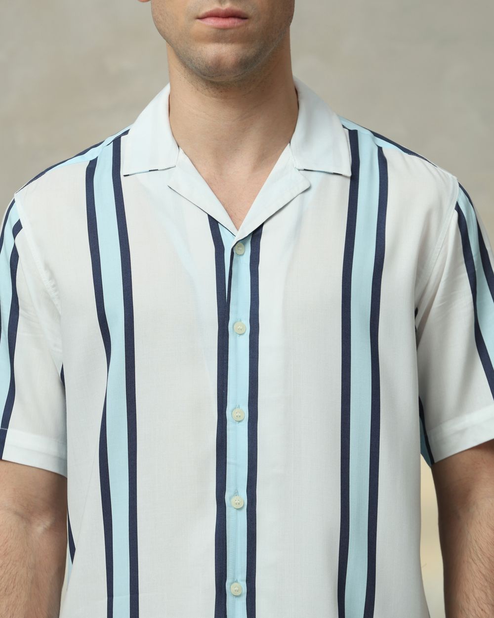 White Awning Stripe Relaxed Fit Casual Shirt