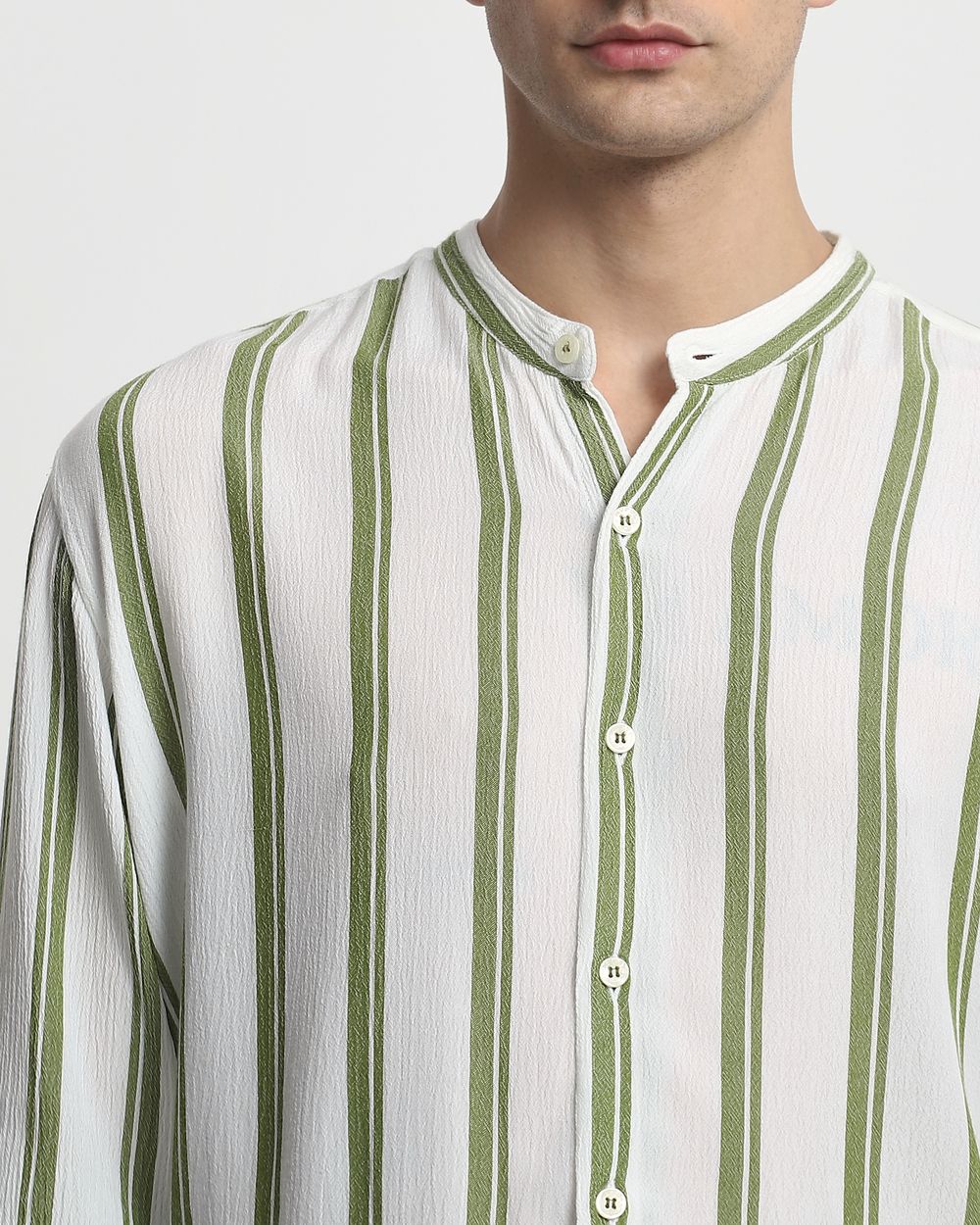 Olive Textured Stripe Slim Fit Casual Shirt