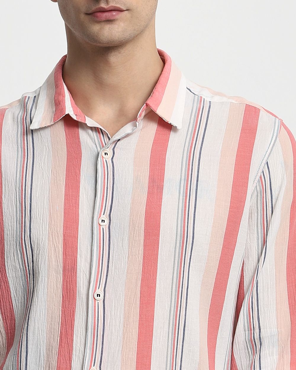 Pink Textured Stripe Slim Fit Casual Shirt