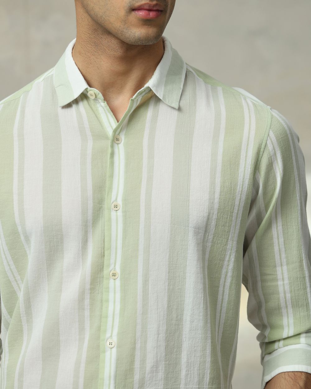 Sage Wide Stripe Slim Fit Casual Shirt