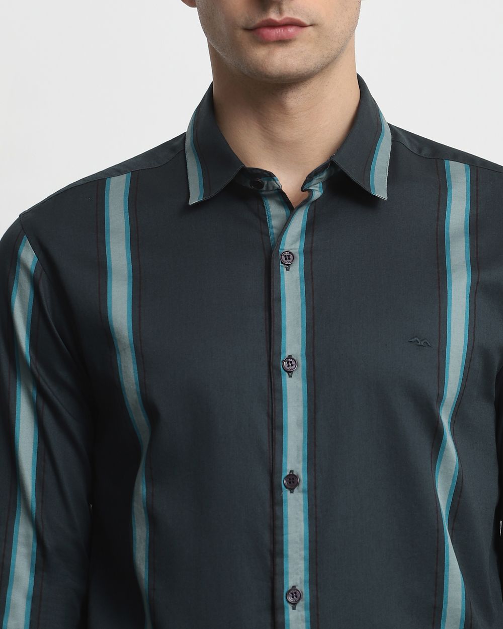 Dark Green Satin Stripe Slim Fit Casual Shirt