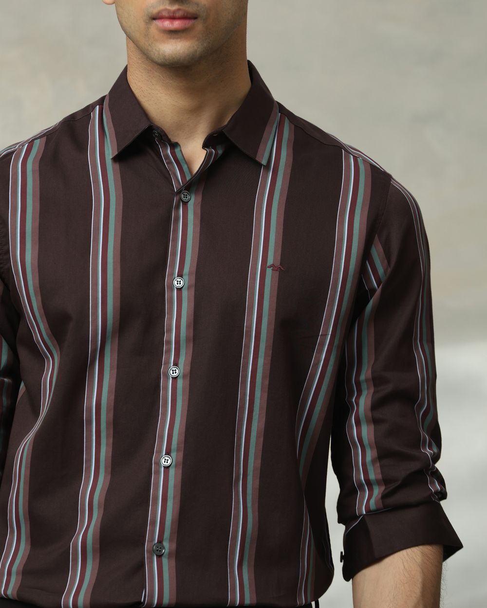 Brown Satin Stripe Slim Fit Casual Shirt