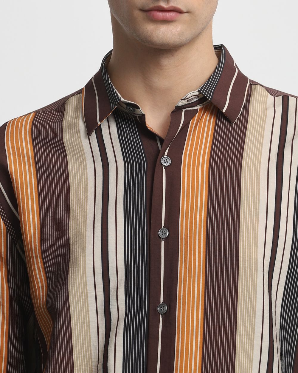 Brown Wide Stripe Slim Fit Casual Shirt